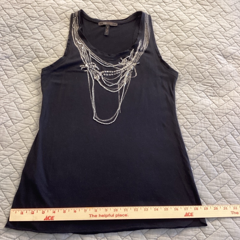 BCBGMaxAzria Black Tank Top with Silver Chain Embellishments Sz S - Picture 10 of 12